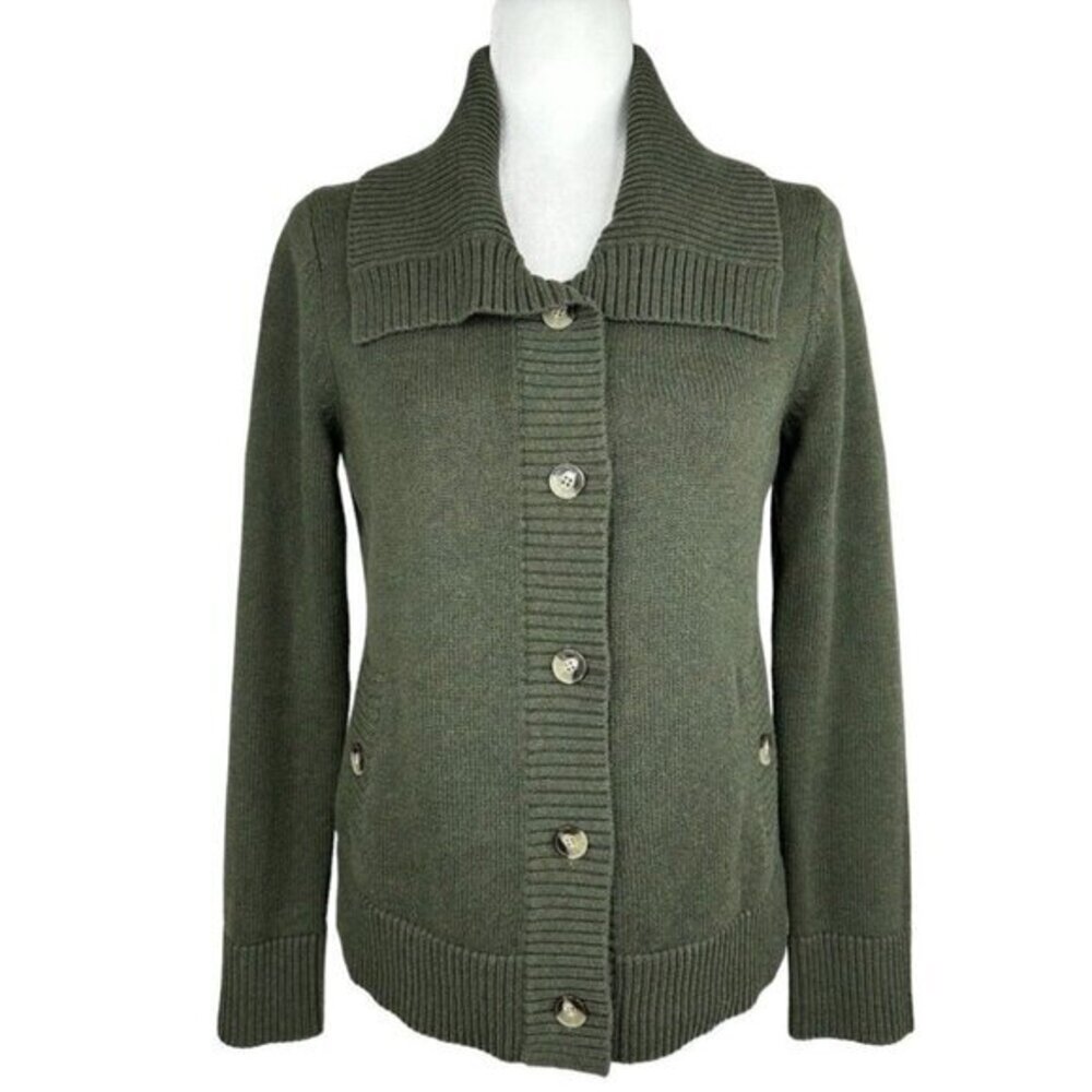 Pendleton Womens‎ Olive Green 100% Cotton Button Front Shawl Collar Cardigan S